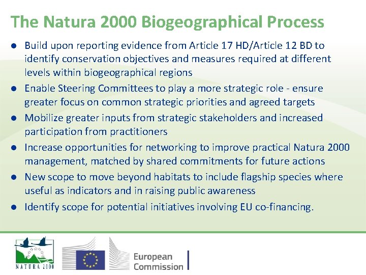 The Natura 2000 Biogeographical Process l l l Build upon reporting evidence from Article