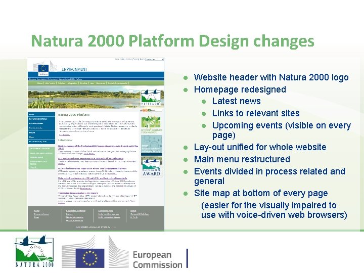 Natura 2000 Platform Design changes l l l Website header with Natura 2000 logo