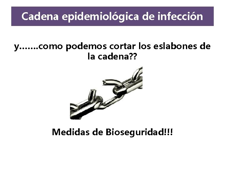 Cadena epidemiológica de infección y……. como podemos cortar los eslabones de la cadena? ? Cadena epidemiológica de infección y……. como podemos cortar los eslabones de la cadena? ?