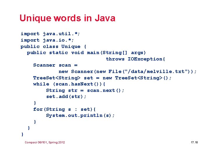 Unique words in Java import java. util. *; import java. io. *; public class