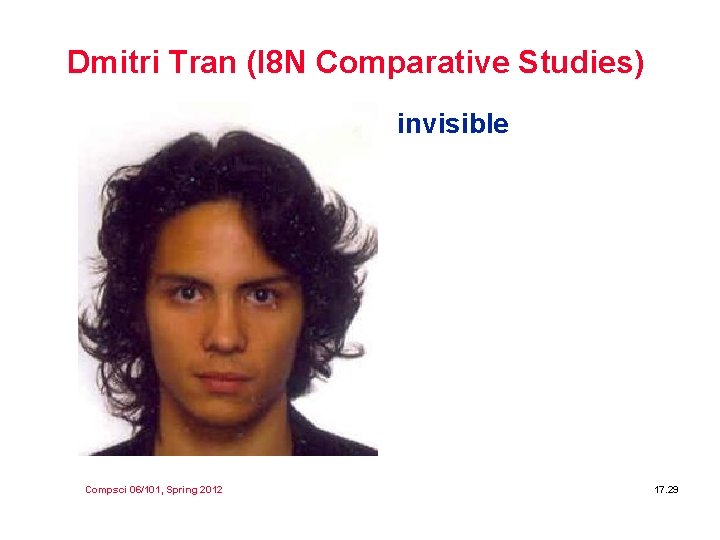 Dmitri Tran (I 8 N Comparative Studies) invisible Compsci 06/101, Spring 2012 17. 29