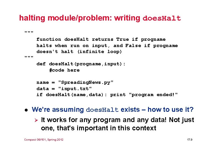 halting module/problem: writing does. Halt """ function does. Halt returns True if progname halts
