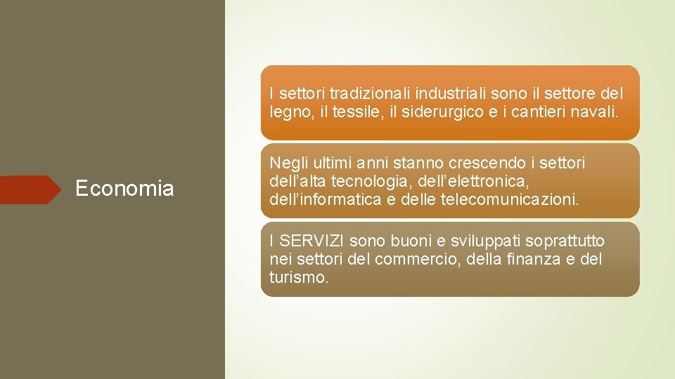 I settori tradizionali industriali sono il settore del legno, il tessile, il siderurgico e