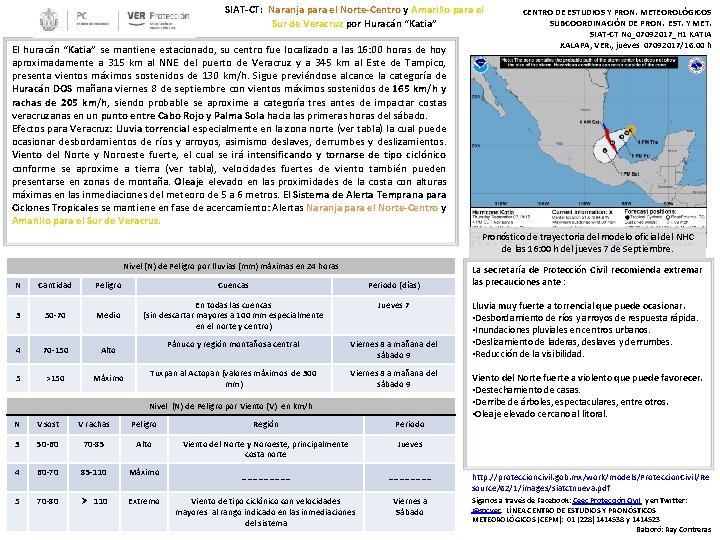 SIAT-CT: Naranja para el Norte-Centro y Amarillo para el Sur de Veracruz por Huracán