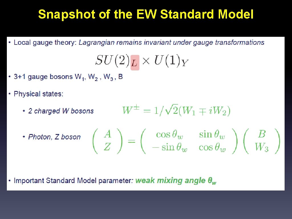 Snapshot of the EW Standard Model 