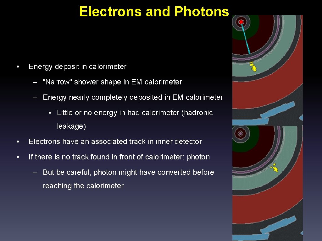 Electrons and Photons • Energy deposit in calorimeter – “Narrow“ shower shape in EM