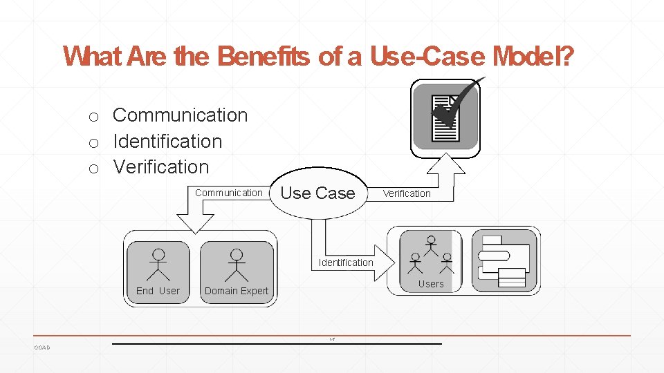 What Are the Benefits of a Use-Case Model? o Communication o Identification o Verification