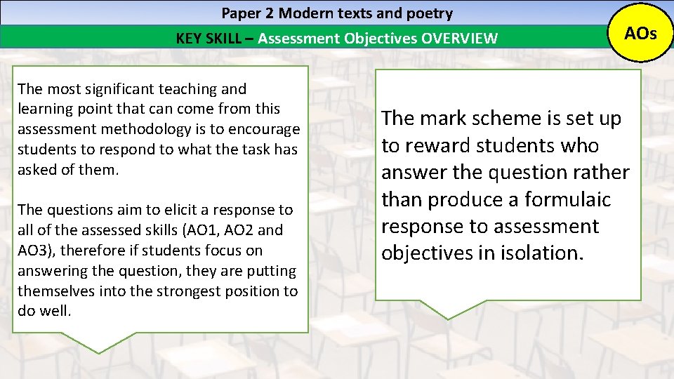 Paper 2 Modern texts and poetry KEY SKILL – Assessment Objectives OVERVIEW The most