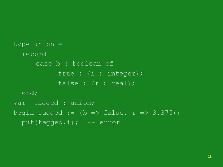 type union = record case b : boolean of true : (i : integer);