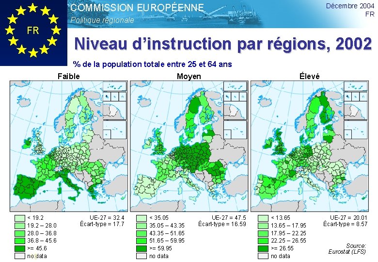 Décembre 2004 FR COMMISSION EUROPÉENNE Politique régionale FR Niveau d’instruction par régions, 2002 %