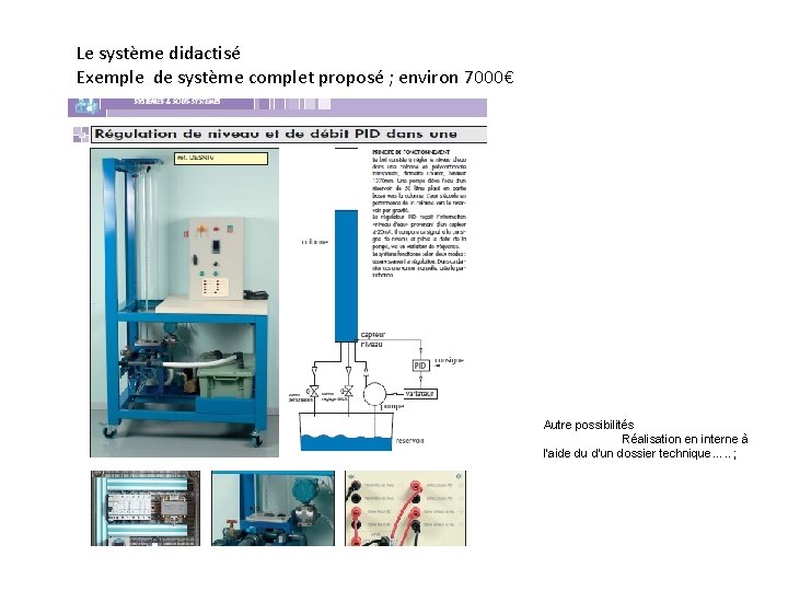 Le système didactisé Exemple de système complet proposé ; environ 7000€ Autre possibilités Réalisation