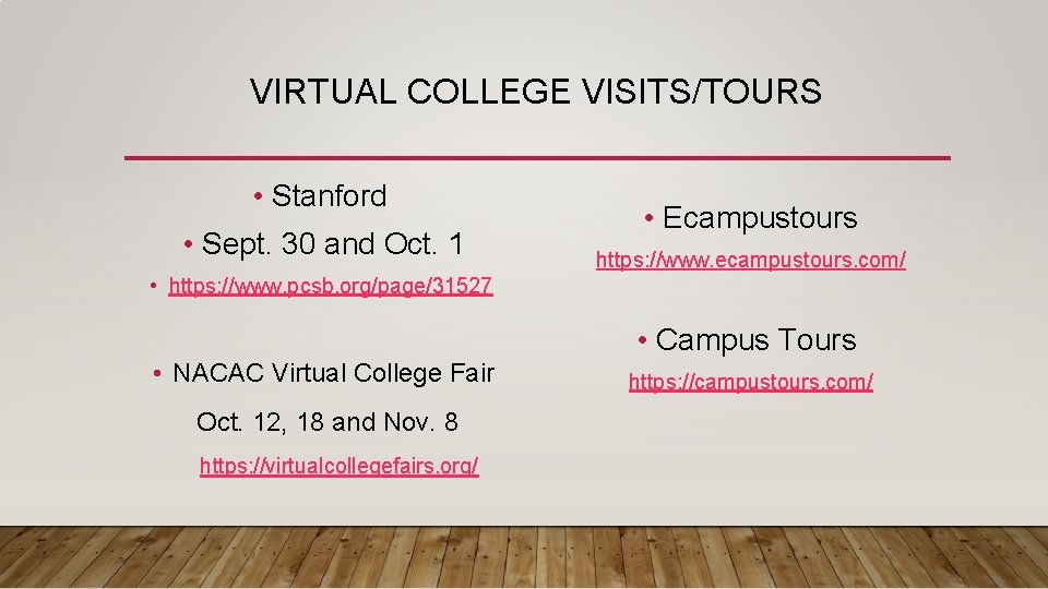 VIRTUAL COLLEGE VISITS/TOURS • Stanford • Sept. 30 and Oct. 1 • Ecampustours https: