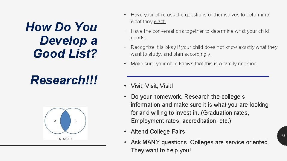 How Do You Develop a Good List? • Have your child ask the questions