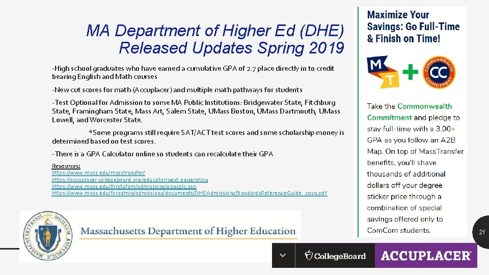 MA Department of Higher Ed (DHE) Released Updates Spring 2019 -High school graduates who