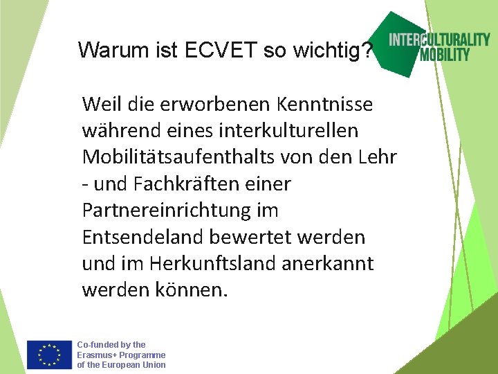 Warum ist ECVET so wichtig? Weil die erworbenen Kenntnisse während eines interkulturellen Mobilitätsaufenthalts von