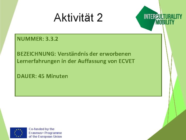 Aktivität 2 NUMMER: 3. 3. 2 BEZEICHNUNG: Verständnis der erworbenen Lernerfahrungen in der Auffassung