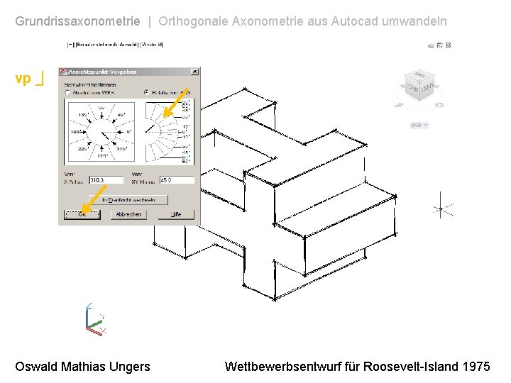 Grundrissaxonometrie | Orthogonale Axonometrie aus Autocad umwandeln vp _| Oswald Mathias Ungers Wettbewerbsentwurf für