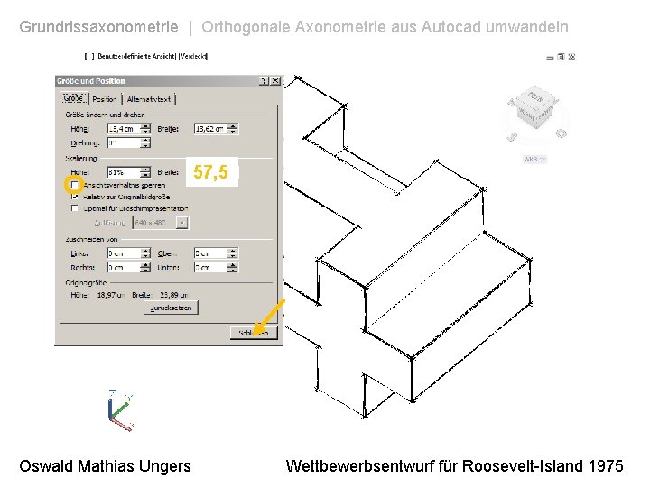 Grundrissaxonometrie | Orthogonale Axonometrie aus Autocad umwandeln 57, 5 Oswald Mathias Ungers Wettbewerbsentwurf für