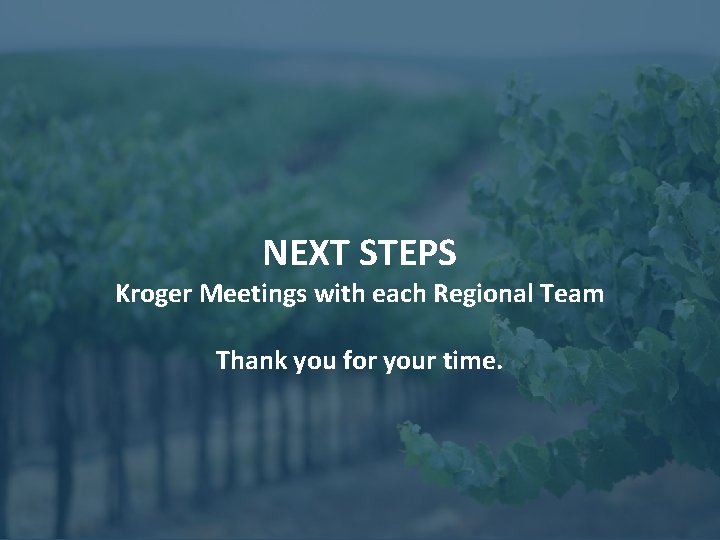 NEXT STEPS Kroger Meetings with each Regional Team Thank you for your time. BRINGING