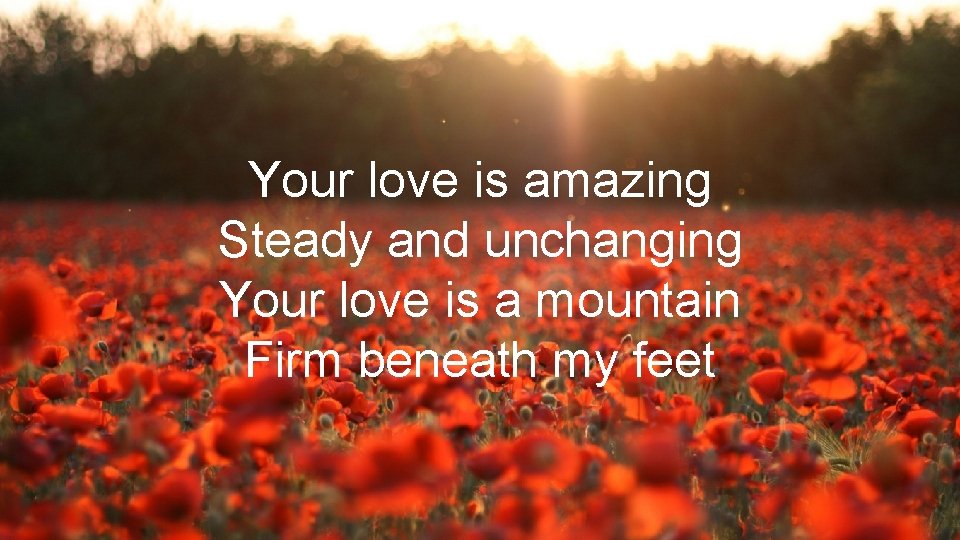 Your love is amazing Steady and unchanging Your love is a mountain Firm beneath