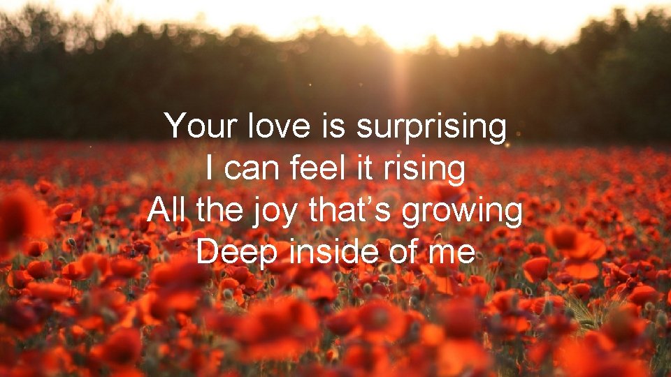 Your love is surprising I can feel it rising All the joy that’s growing