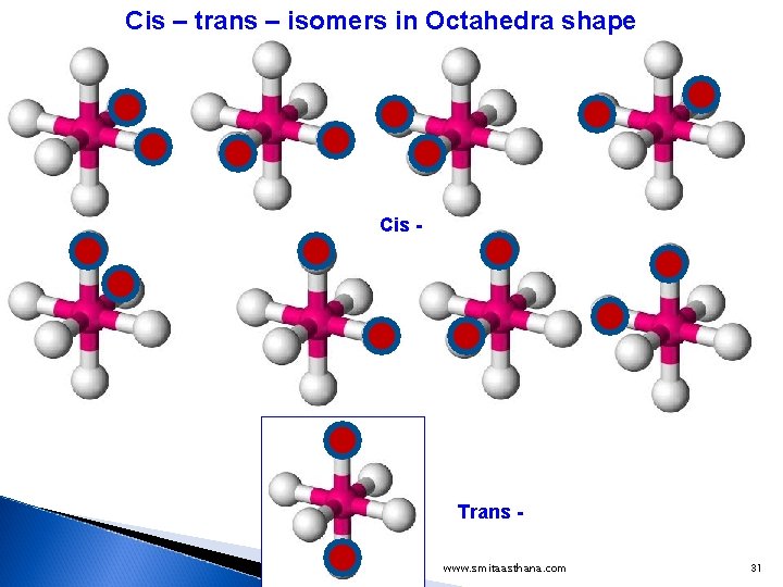 Cis – trans – isomers in Octahedra shape Cis - Trans www. smitaasthana. com Cis – trans – isomers in Octahedra shape Cis - Trans www. smitaasthana. com