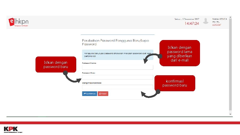 Isikan dengan password baru Isikan dengan password lama yang diberikan dari e-mail konfirmasi password