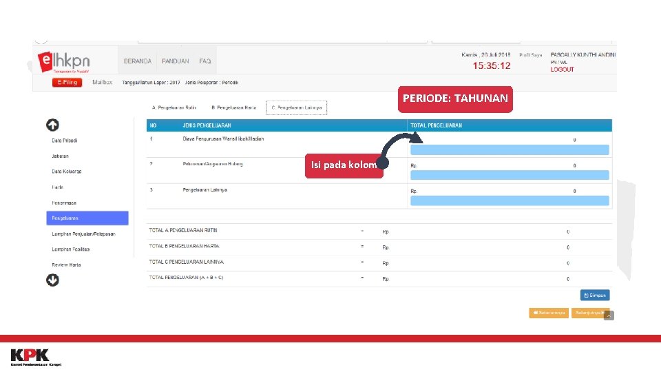 PERIODE: TAHUNAN Isi pada kolom 