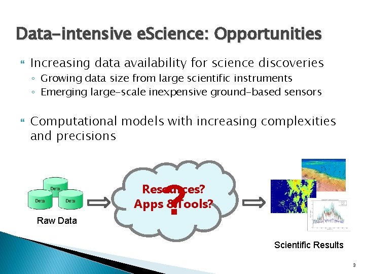 Data-intensive e. Science: Opportunities Increasing data availability for science discoveries ◦ Growing data size