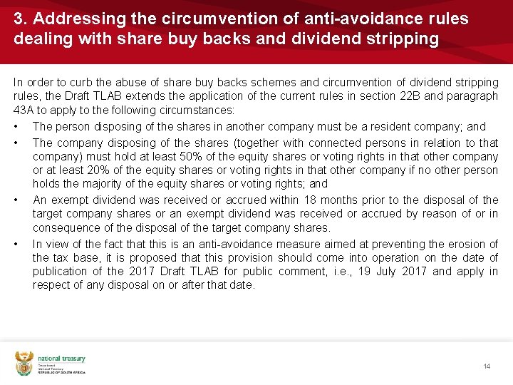 3. Addressing the circumvention of anti-avoidance rules dealing with share buy backs and dividend