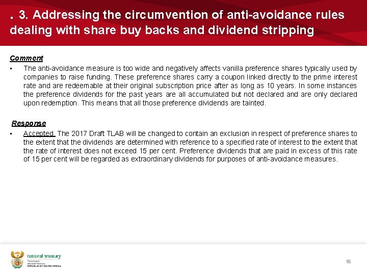 . 3. Addressing the circumvention of anti-avoidance rules dealing with share buy backs and