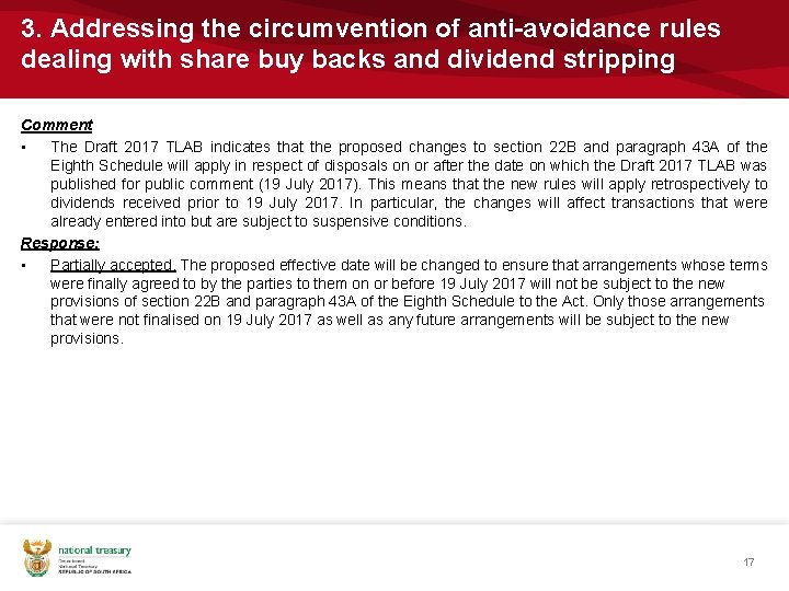 3. Addressing the circumvention of anti-avoidance rules dealing with share buy backs and dividend