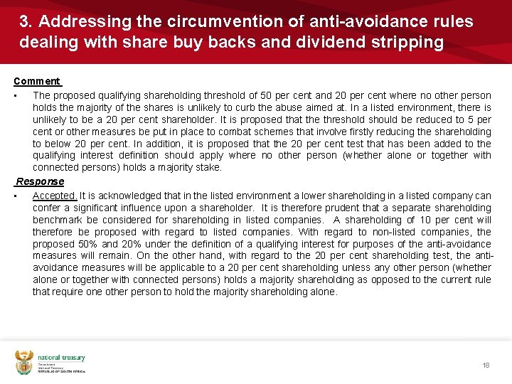 3. Addressing the circumvention of anti-avoidance rules dealing with share buy backs and dividend