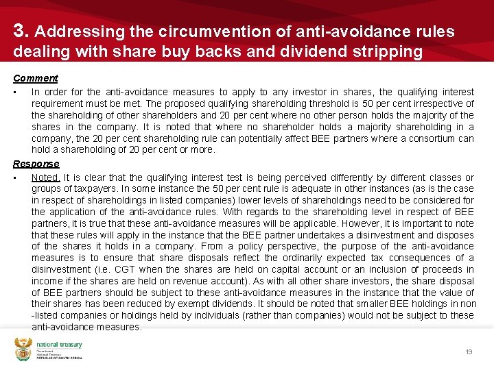 3. Addressing the circumvention of anti-avoidance rules dealing with share buy backs and dividend