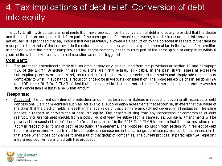 4. Tax implications of debt relief : Conversion of debt into equity The 2017