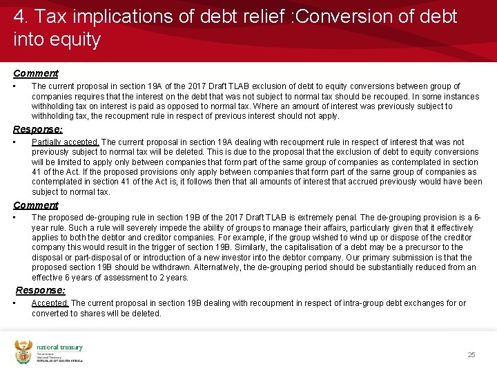 4. Tax implications of debt relief : Conversion of debt into equity Comment •