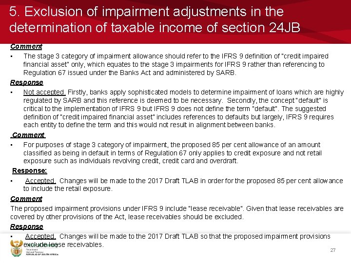 5. Exclusion of impairment adjustments in the determination of taxable income of section 24