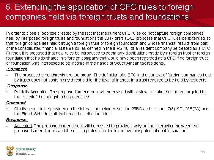 6. Extending the application of CFC rules to foreign companies held via foreign trusts