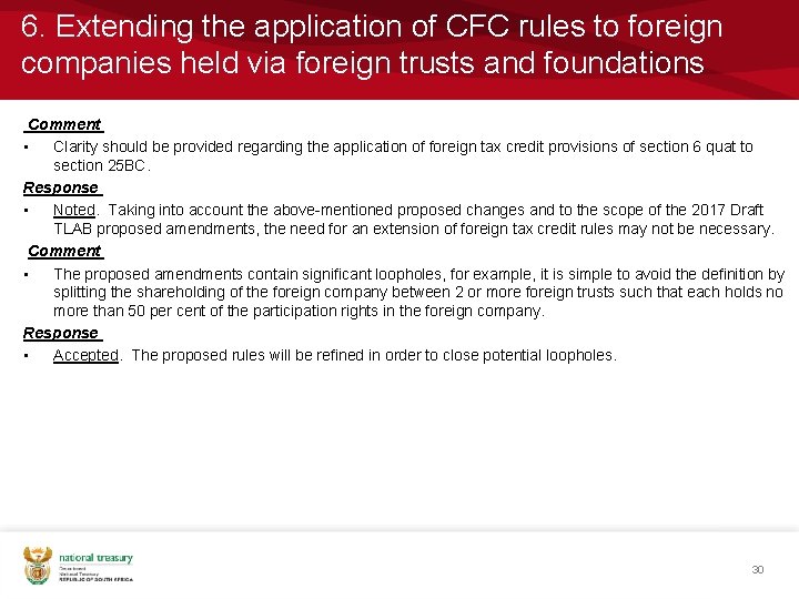 6. Extending the application of CFC rules to foreign companies held via foreign trusts