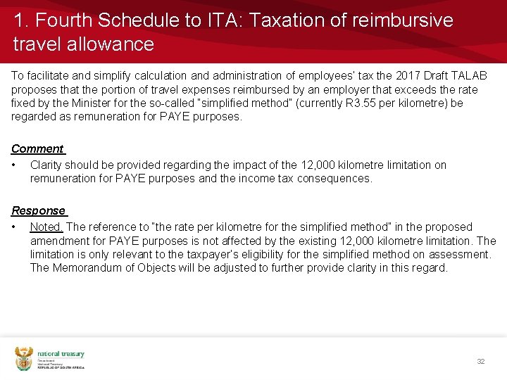 1. Fourth Schedule to ITA: Taxation of reimbursive travel allowance To facilitate and simplify
