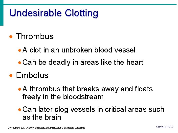 Undesirable Clotting · Thrombus · A clot in an unbroken blood vessel · Can