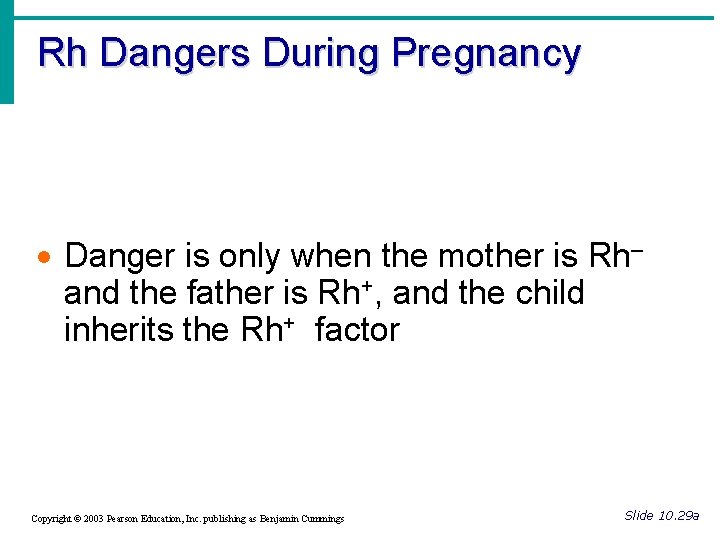 Rh Dangers During Pregnancy · Danger is only when the mother is Rh– and