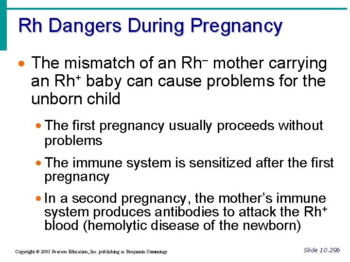 Rh Dangers During Pregnancy · The mismatch of an Rh– mother carrying an Rh+