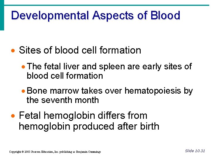 Developmental Aspects of Blood · Sites of blood cell formation · The fetal liver