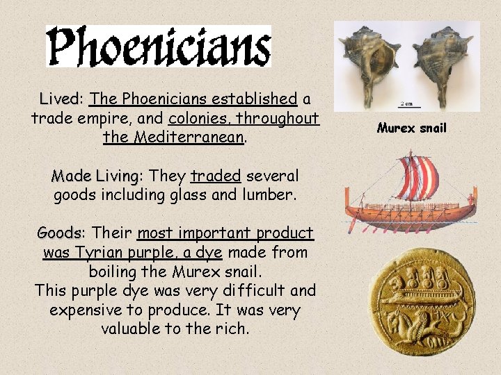 Lived: Lived The Phoenicians established a trade empire, and colonies, throughout the Mediterranean. Made