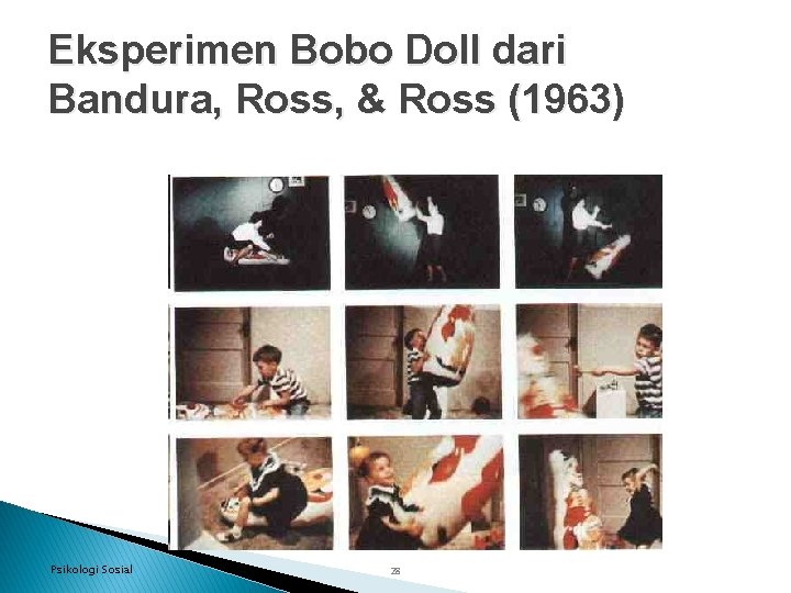 Eksperimen Bobo Doll dari Bandura, Ross, & Ross (1963) Psikologi Sosial 28 