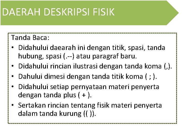 DAERAH DESKRIPSI FISIK Tanda Baca: • Didahului daearah ini dengan titik, spasi, tanda hubung,