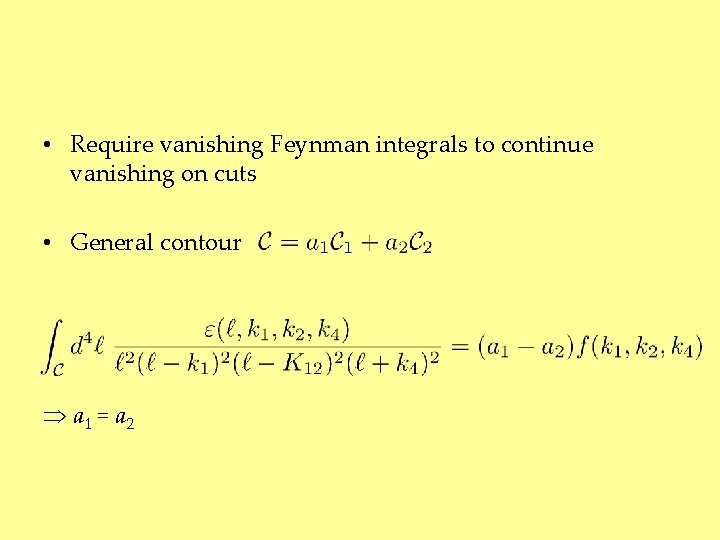  • Require vanishing Feynman integrals to continue vanishing on cuts • General contour
