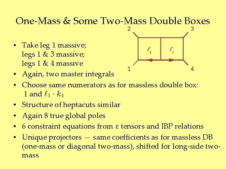 One-Mass & Some Two-Mass Double Boxes • Take leg 1 massive; legs 1 &