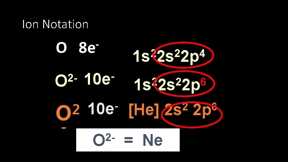 Ion Notation O 8 e 2 O 2 O - 10 e 2 2